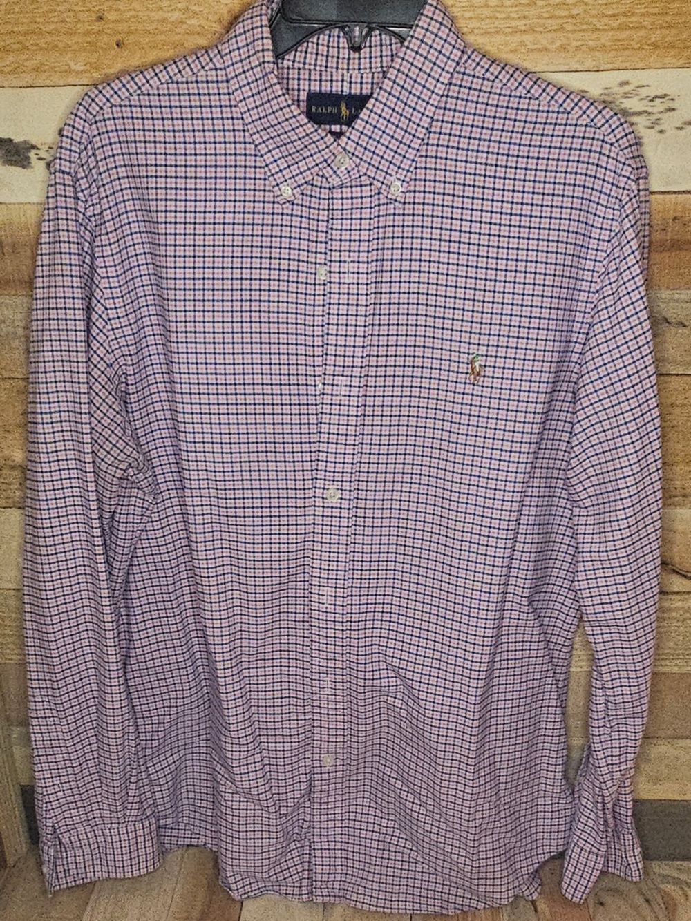 Ralph Lauren Men's Pink and Blue Gingham Button-Down Shirt